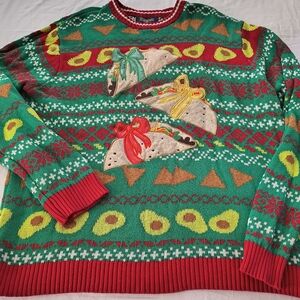 33 Degrees Red Green Festive Taco Knit Sweater Ugly Christmas Sweater XL 100%cot